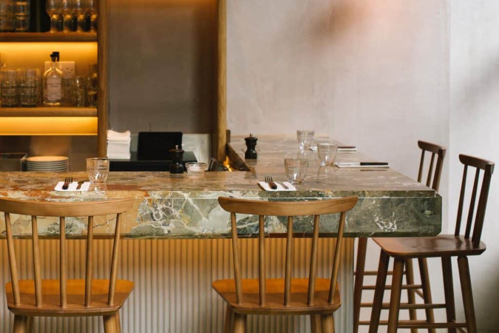 Bar counter seating at Padella restaurant in Shoreditch, London.