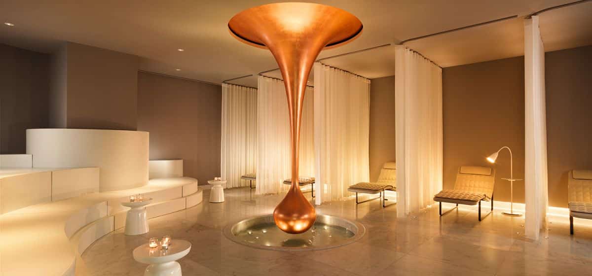 Interiors of Agya Bathhouse and Spa at The Mondrian London. 