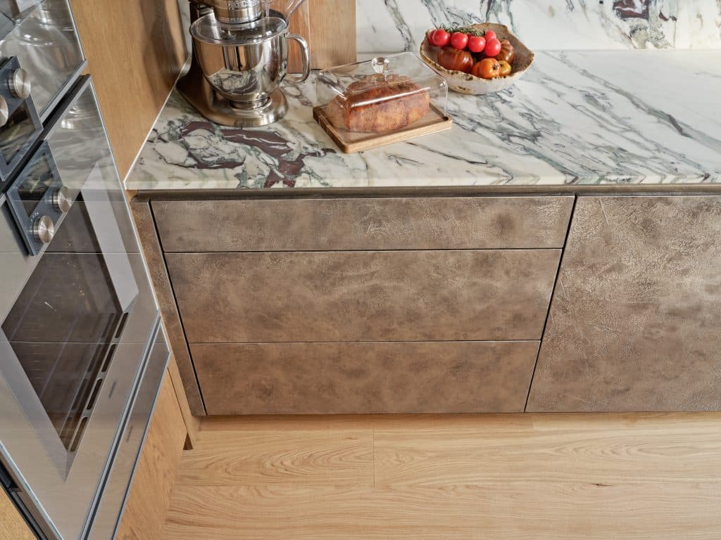 Bespoke drawers in mid century modern kitchen.